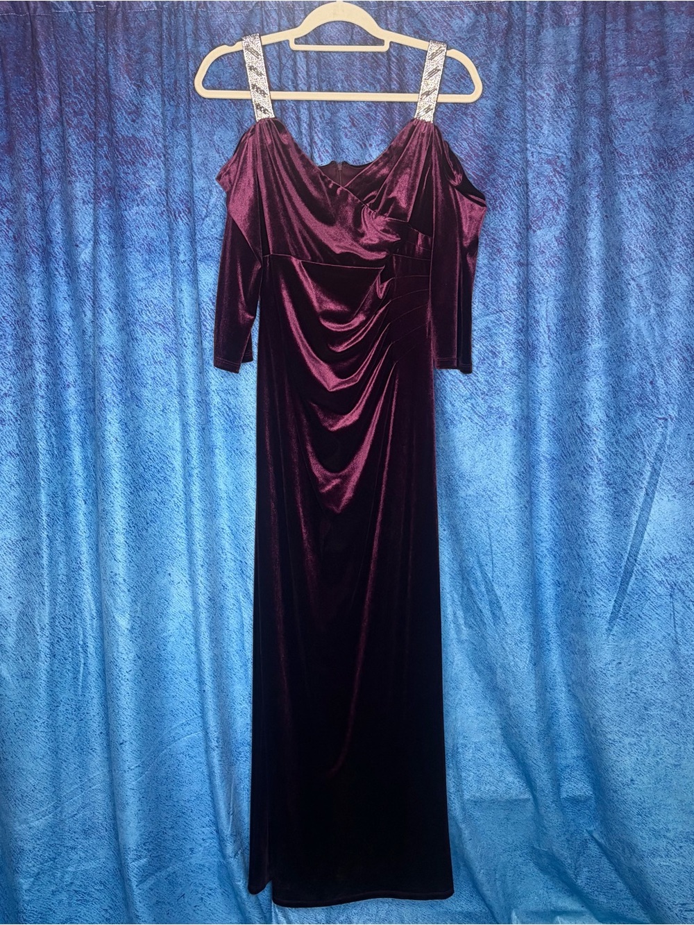 R&M Richards Purple Velvet Maxi Dress with Crystal Straps